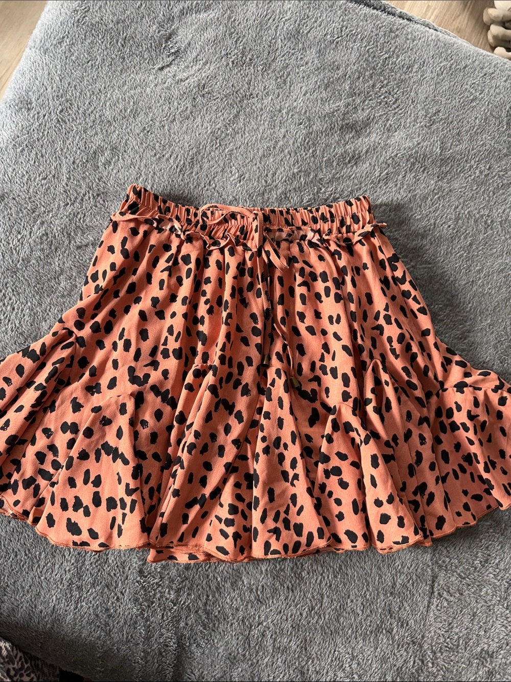 Main Strip Coral Pink Animal Print Ruffle Mini Skirt built in shorts
